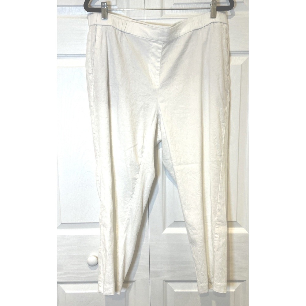 J.Jill Pants Womens XL White Linen Stretch Pull On Tapered Lightweight Coastal